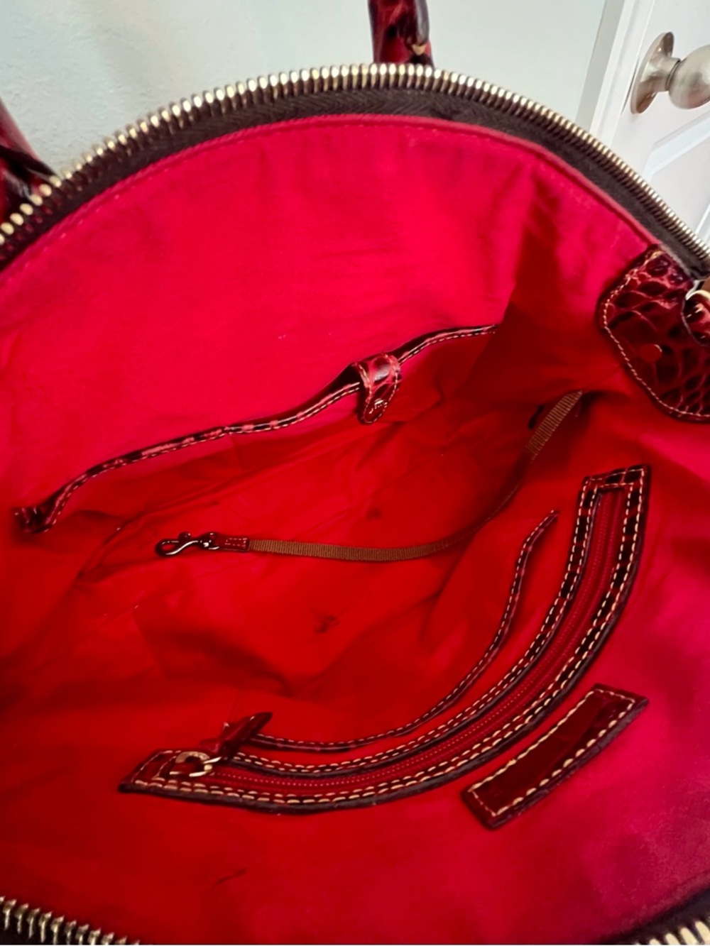 Dooney & Bourke Red Croc-Embossed Satchel with Gold Hardware - Picture 11 of 14